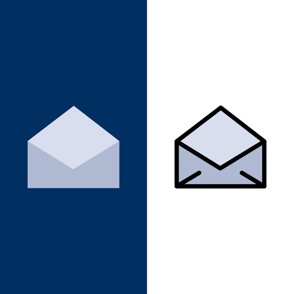 Email Mail Message Open  Icons Flat and Line Filled Icon Set Vector Blue Background