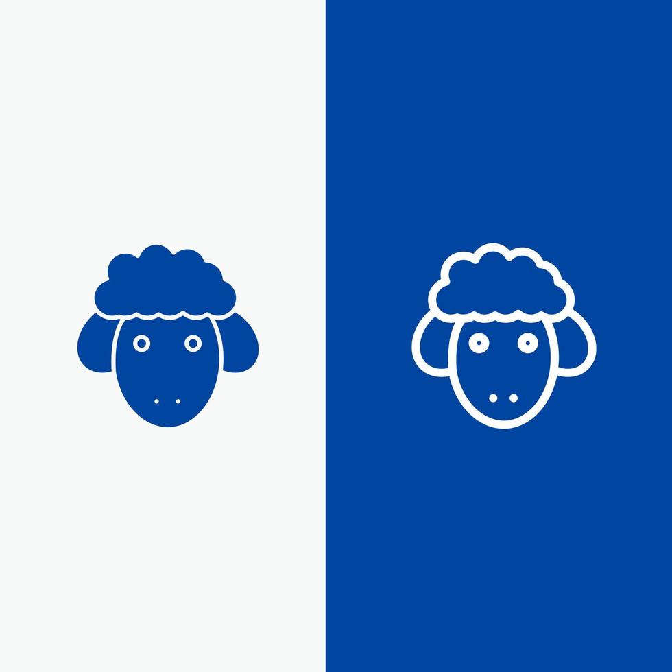 cordero de pascua oveja línea de primavera y glifo icono sólido bandera azul línea y glifo icono sólido bandera azul vector
