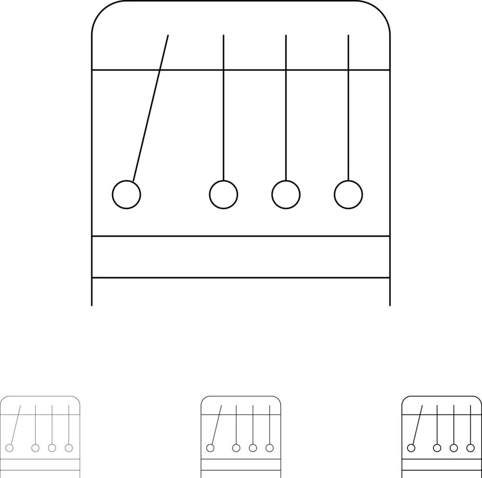 Physics Pendulum Science Bold and thin black line icon set vector