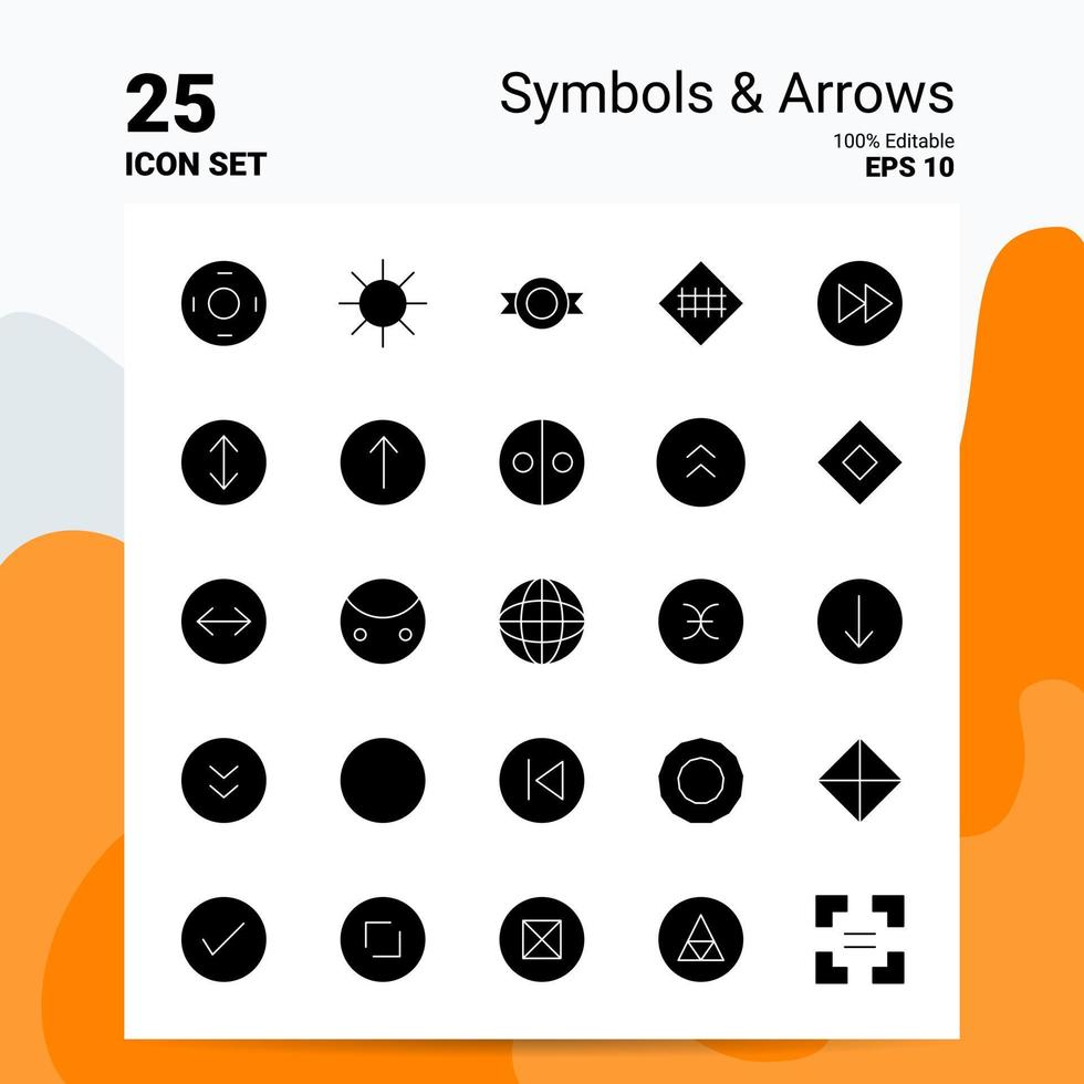 25 Symbols Arrows Icon Set 100 Editable EPS 10 Files Business Logo Concept Ideas Solid Glyph icon design vector