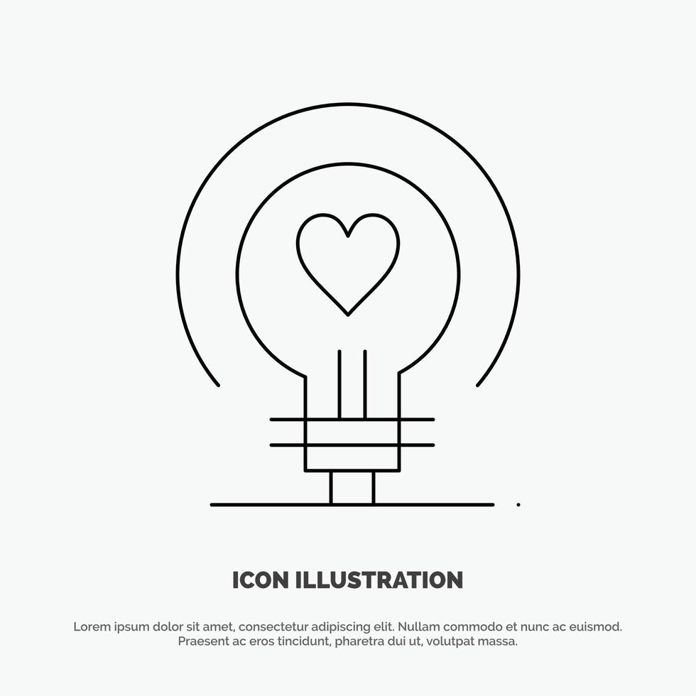 Bulb Love Heart Wedding Line Icon Vector