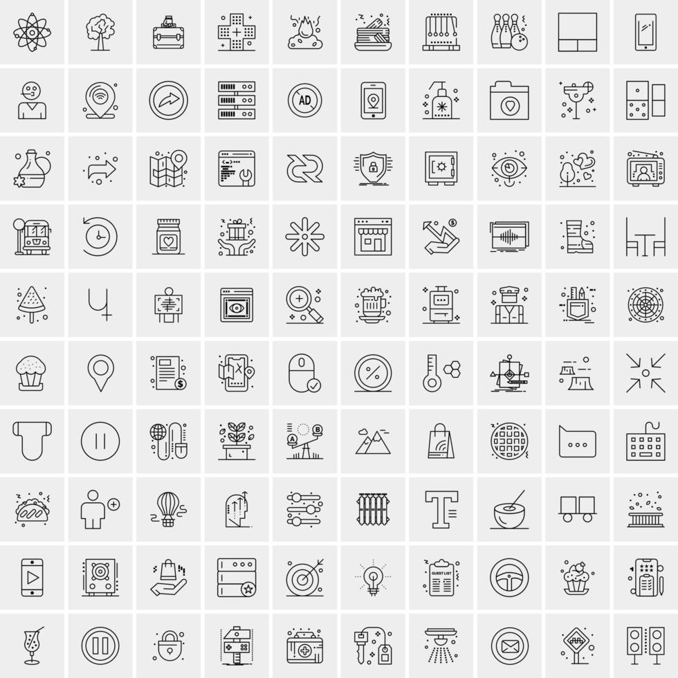 100 iconos universales de línea negra sobre fondo blanco vector