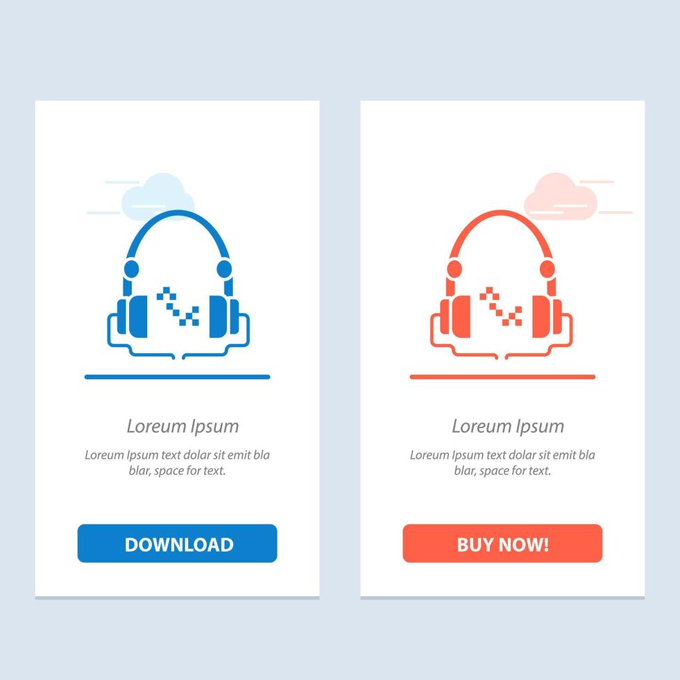 Headphone Music Audio Hand free  Blue and Red Download and Buy Now web Widget Card Template vector