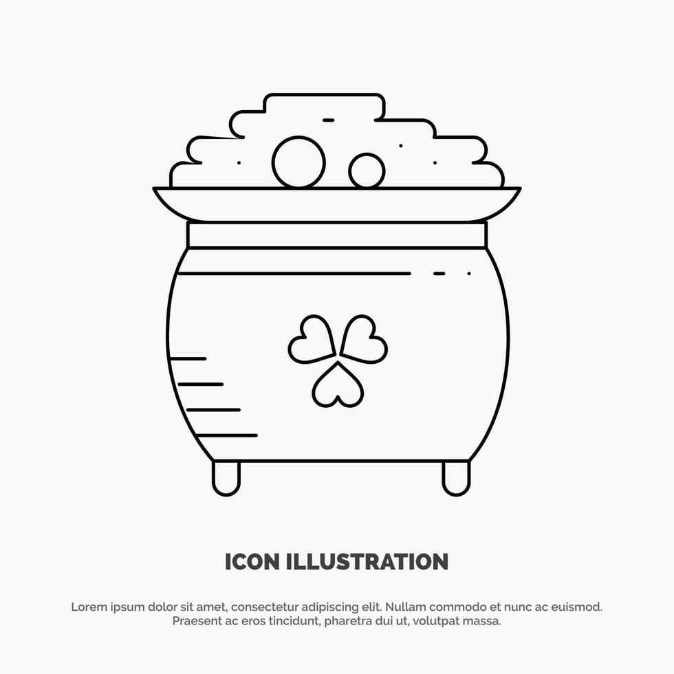 Clover Coin Gold Pot St Patrick Line Icon Vector