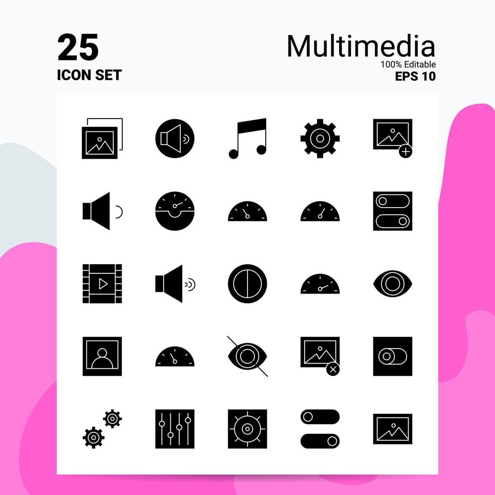 25 Multimedia Icon Set 100 Editable EPS 10 Files Business Logo Concept Ideas Solid Glyph icon design vector