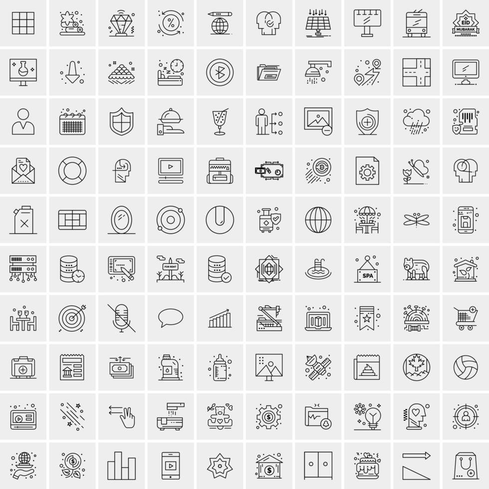 100 Universal Black Line Icons on White Background vector