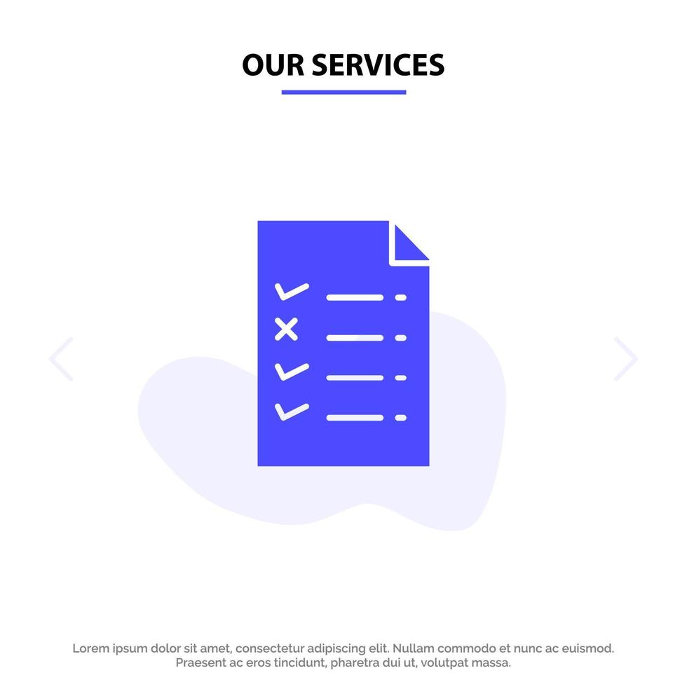 Our Services Document File Education Solid Glyph Icon Web card Template vector