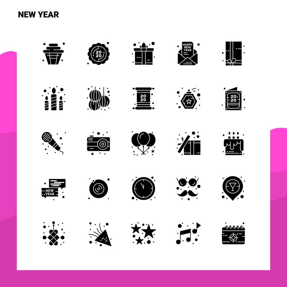 25 conjunto de iconos de año nuevo plantilla de ilustración de vector de icono de glifo sólido para ideas web y móviles para empresa comercial