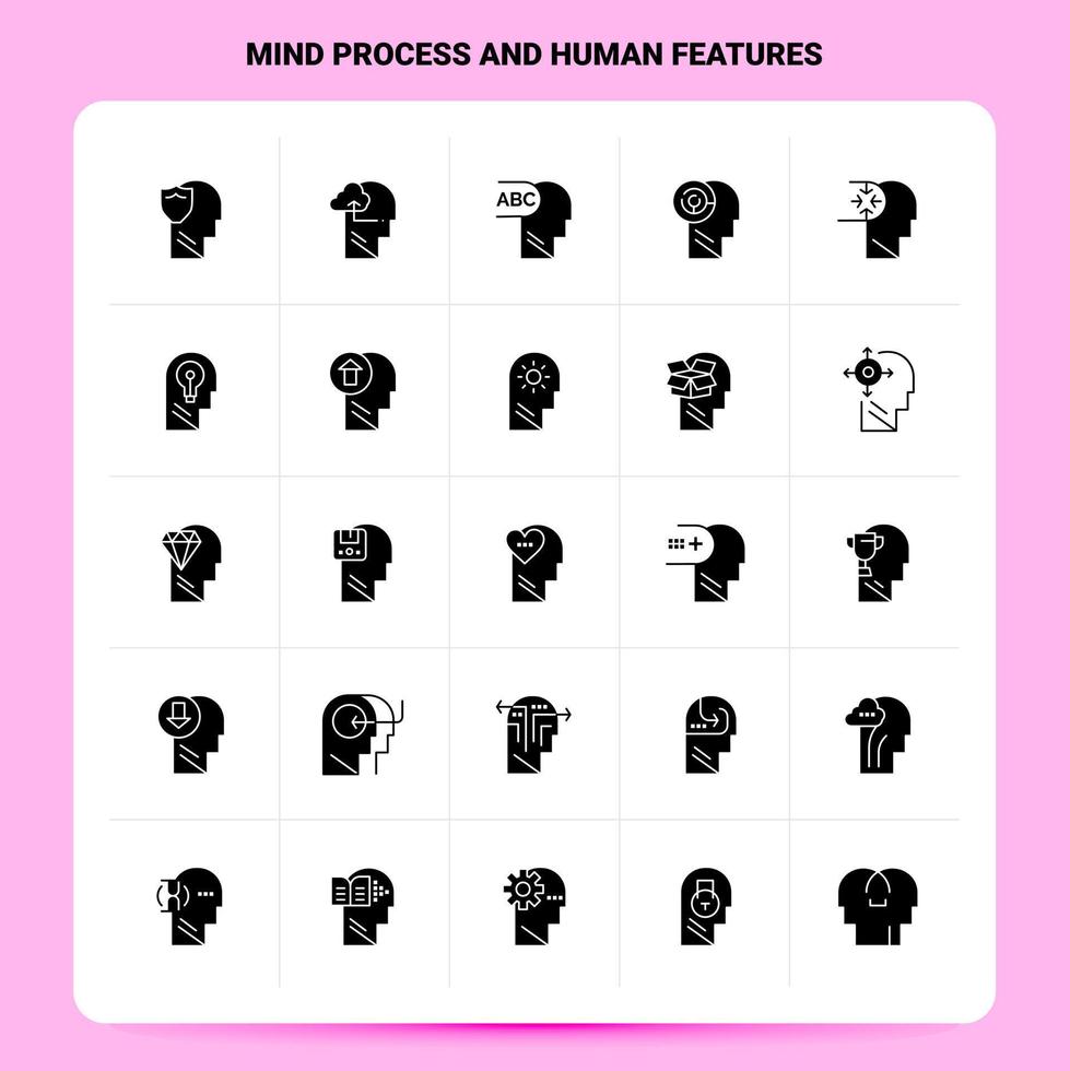 Solid 25 Mind Process And Human Features Icon set Vector Glyph Style Design Black Icons Set Web and Mobile Business ideas design Vector Illustration