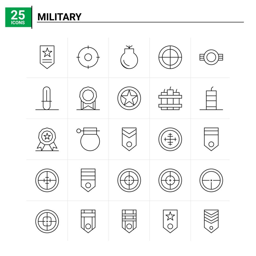 25 Military icon set vector background