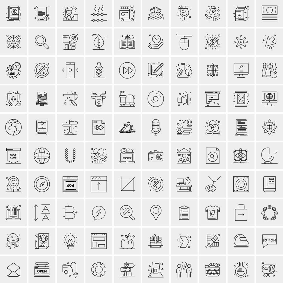 100 Universal Black Line Icons on White Background vector