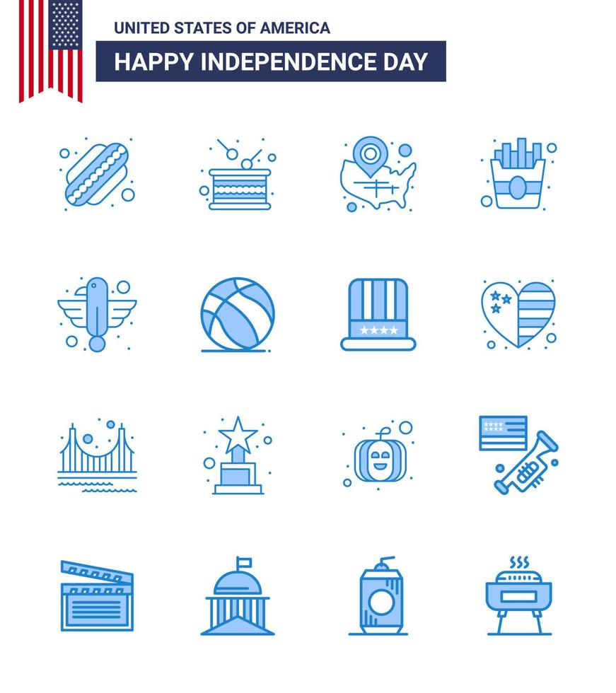 16 Creative USA Icons Modern Independence Signs and 4th July Symbols of animal fries map food location pin Editable USA Day Vector Design Elements