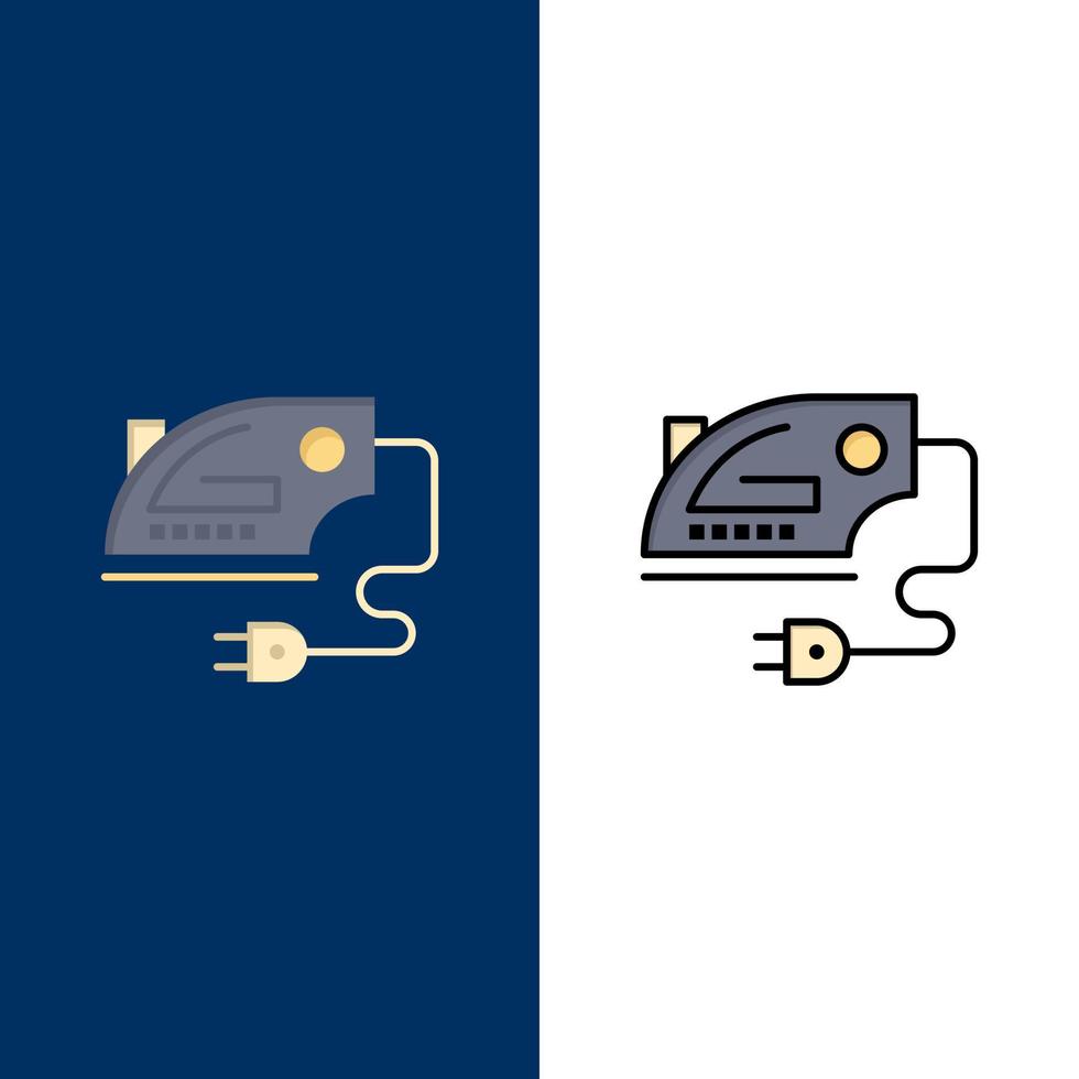 Electric Home Iron Machine  Icons Flat and Line Filled Icon Set Vector Blue Background
