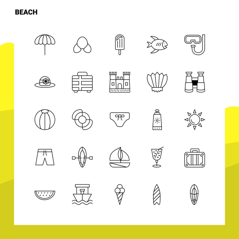 Set of Beach Line Icon set 25 Icons Vector Minimalism Style Design Black Icons Set Linear pictogram pack