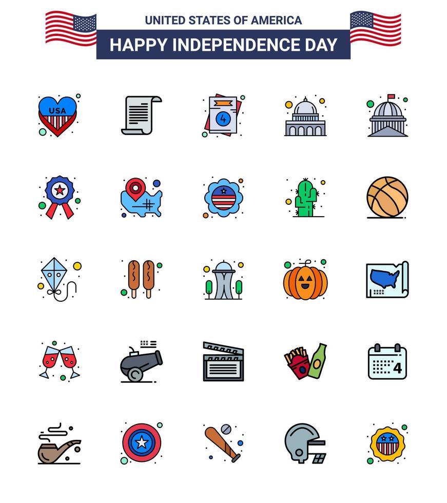 USA Independence Day Flat Filled Line Set of 25 USA Pictograms of house wisconsin invitation usa capitol Editable USA Day Vector Design Elements