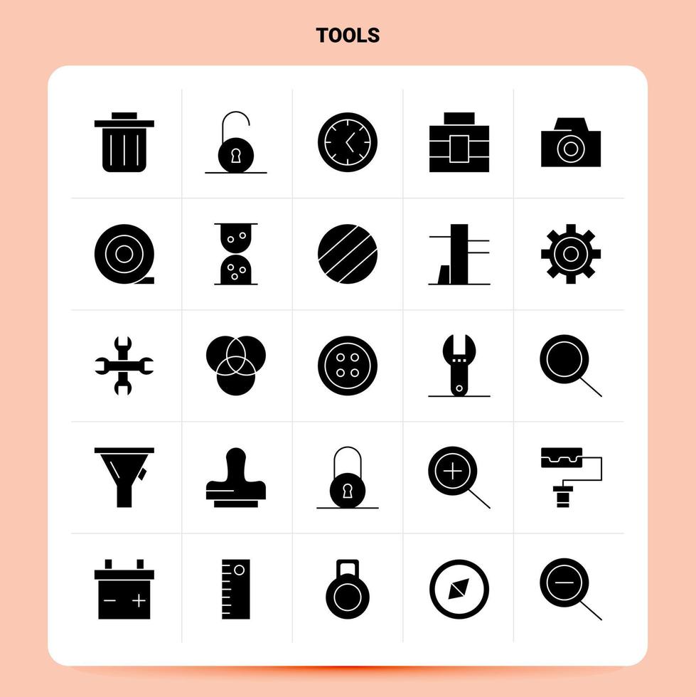 Solid 25 Tools Icon set Vector Glyph Style Design Black Icons Set Web and Mobile Business ideas design Vector Illustration