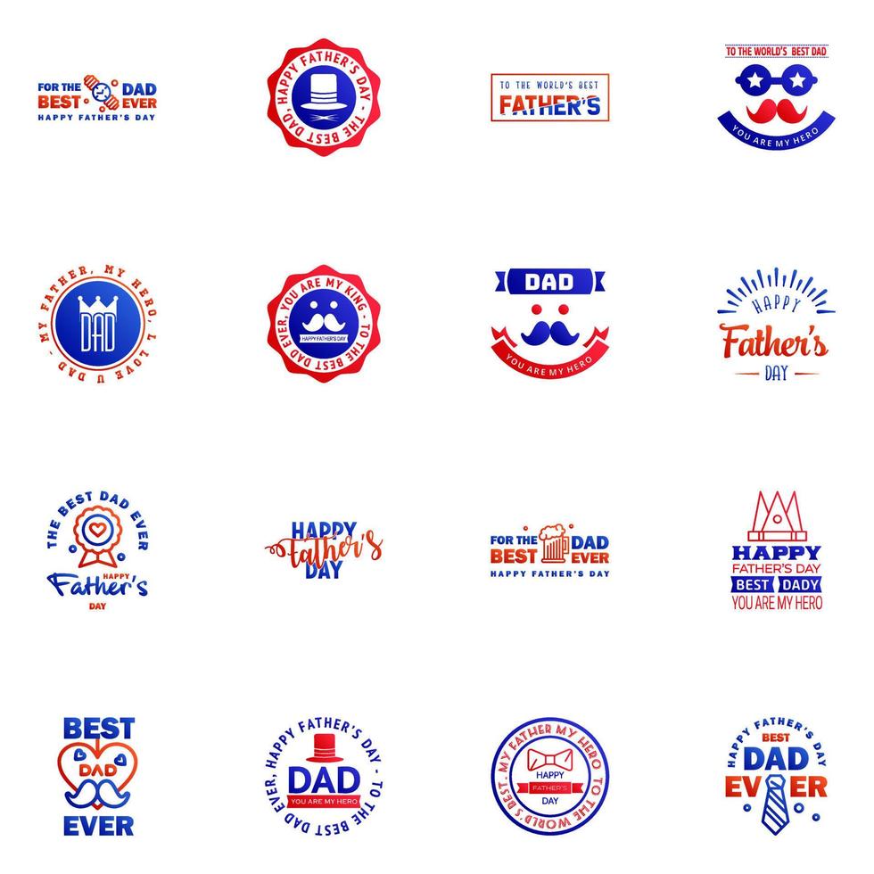 Happy Fathers Day Calligraphy greeting card 16 Blue and red Typography Collection Vector illustration Editable Vector Design Elements