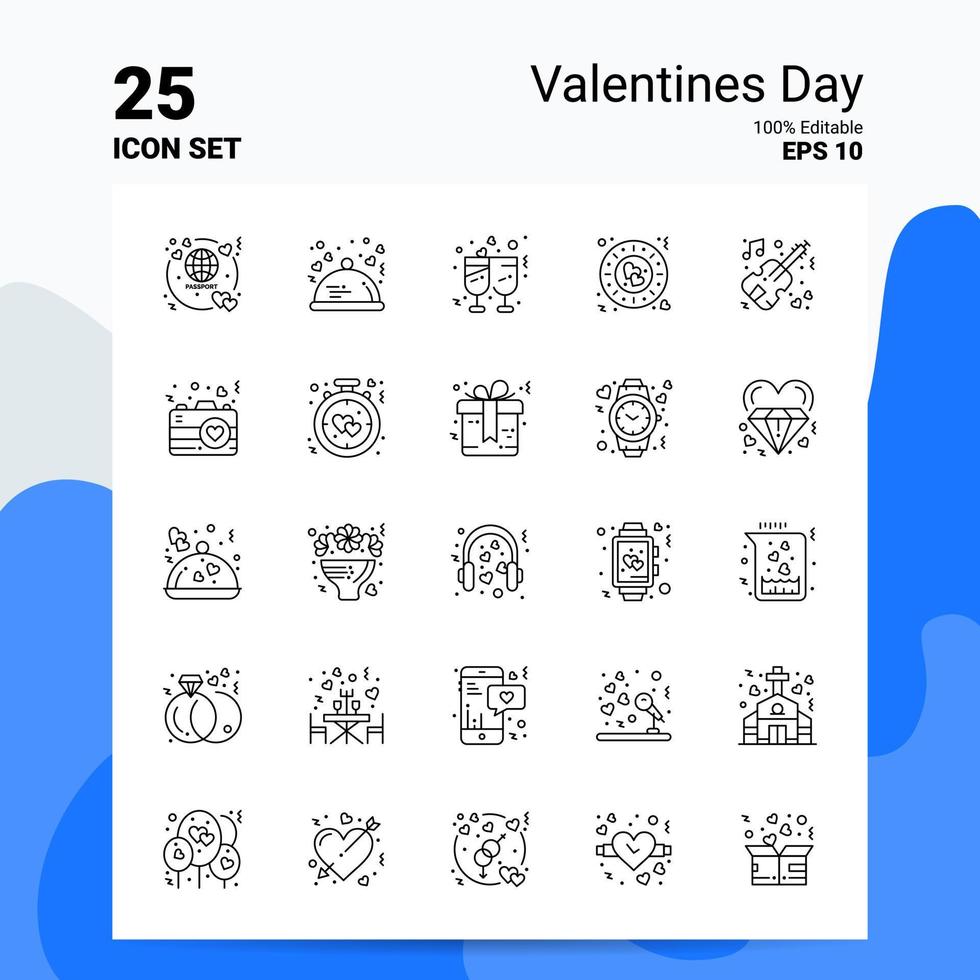 25 Valentines Day Icon Set 100 Editable EPS 10 Files Business Logo Concept Ideas Line icon design vector