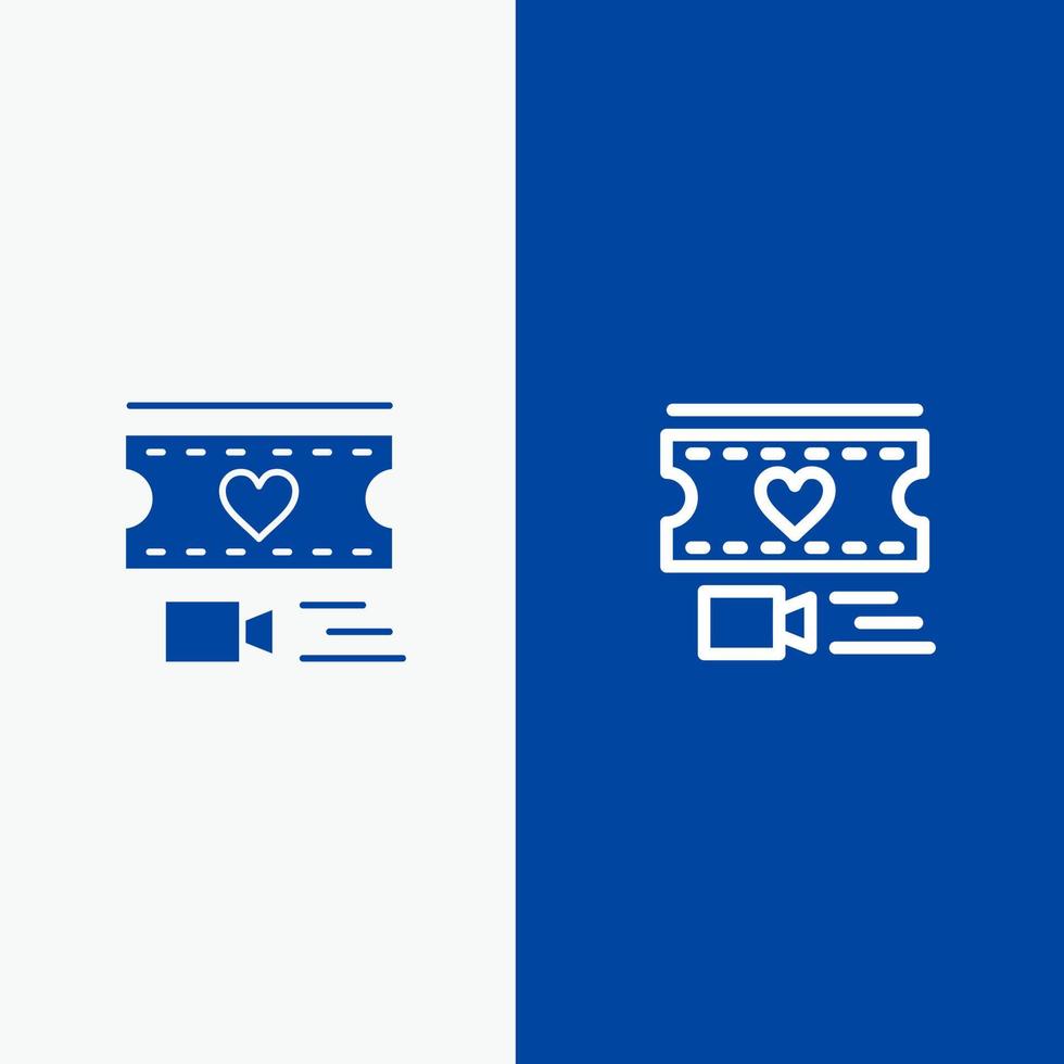 película corazón amor boda línea y glifo icono sólido bandera azul línea y glifo icono sólido bandera azul vector