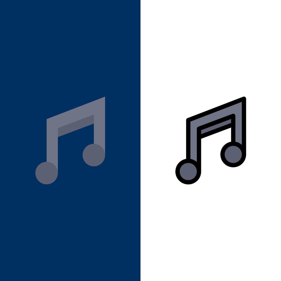 aplicación diseño básico iconos de música móvil plano y conjunto de iconos llenos de línea vector fondo azul