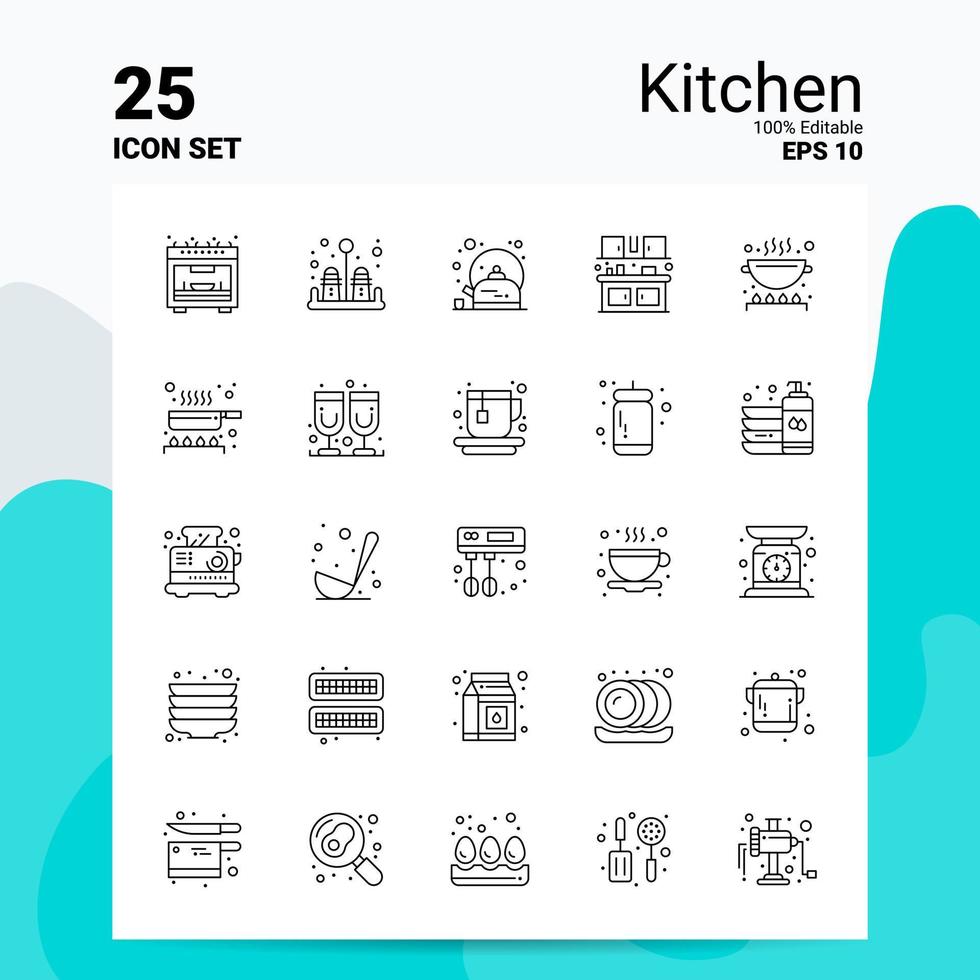 25 Kitchen Icon Set 100 Editable EPS 10 Files Business Logo Concept Ideas Line icon design vector