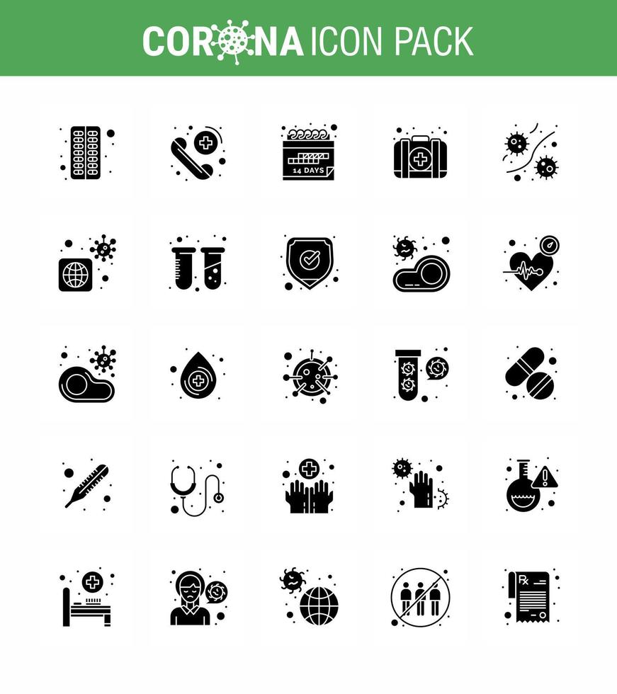 25 Solid Glyph viral Virus corona icon pack such as germs case date medical emergency viral coronavirus 2019nov disease Vector Design Elements