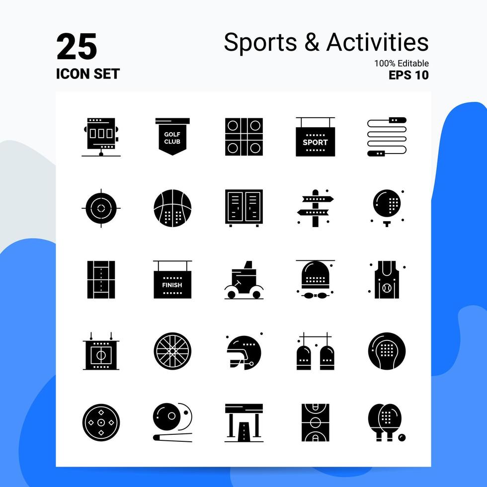 25 Sports Activities Icon Set 100 Editable EPS 10 Files Business Logo Concept Ideas Solid Glyph icon design vector