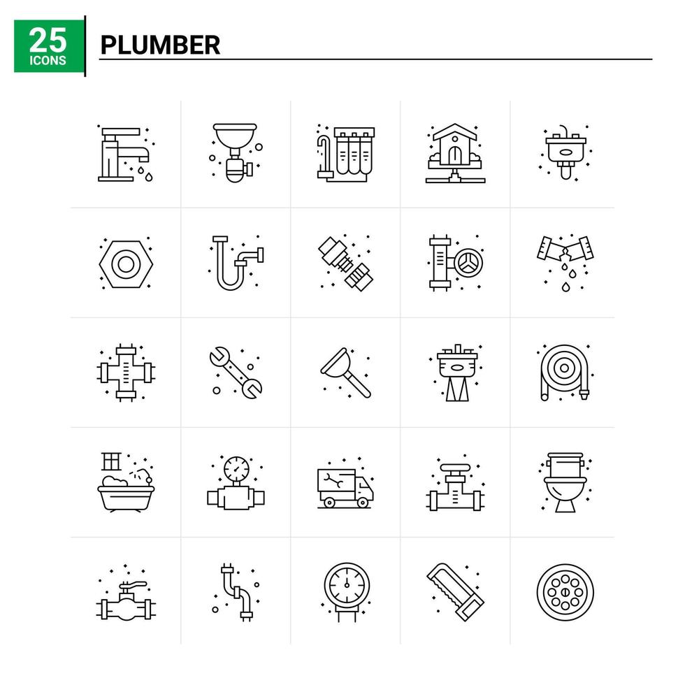 25 Plumber icon set vector background