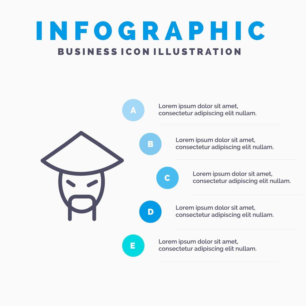 emperador china monje plantilla de infografía azul chino plantilla de icono de línea de vector de 5 pasos