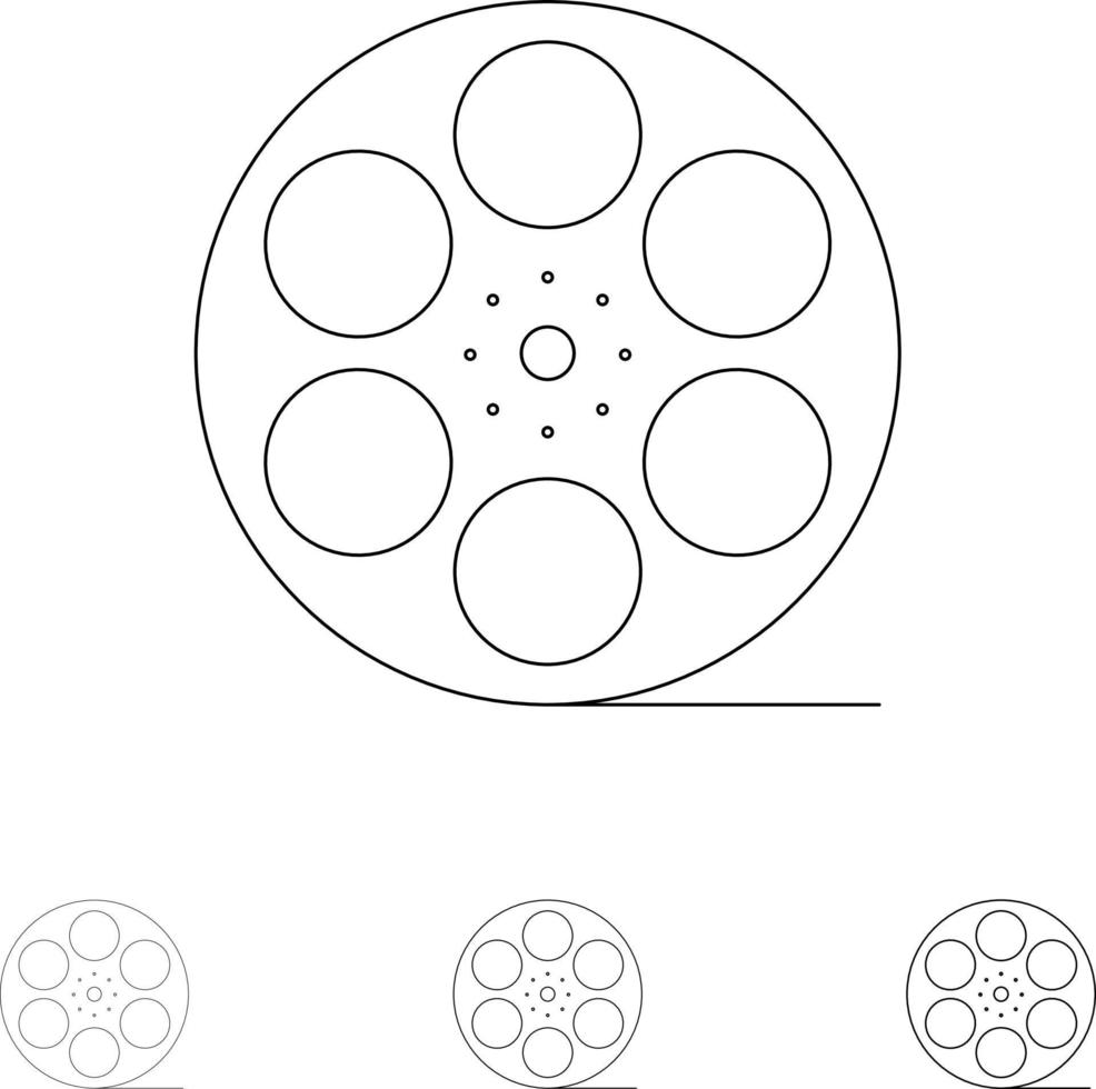 Movies Play Video American Bold and thin black line icon set vector