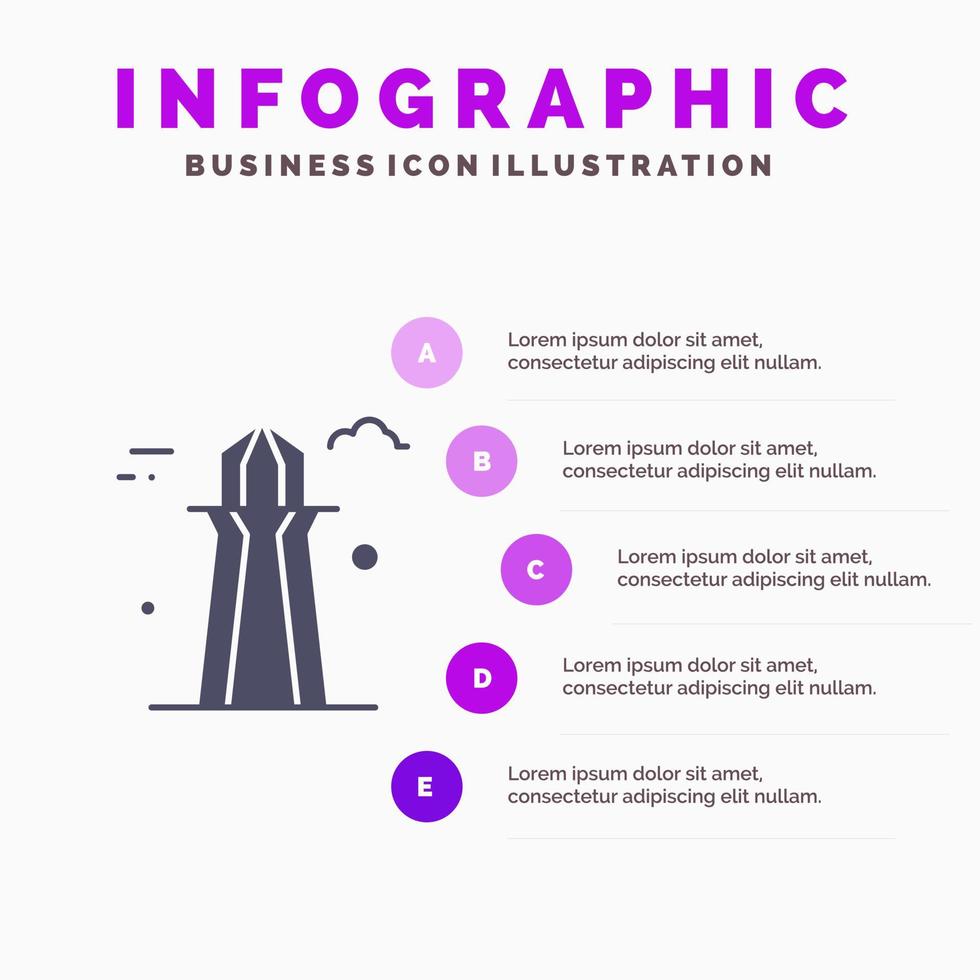 canadá co torre canadá torre edificio sólido icono infografía 5 pasos presentación antecedentes vector