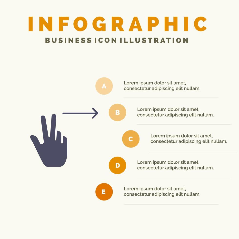 dedos gesto derecho sólido icono infografía 5 pasos presentación fondo vector