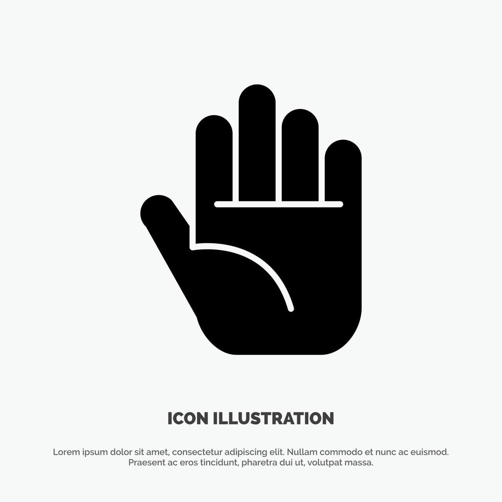 Stop Hand Solid Black Glyph Icon vector