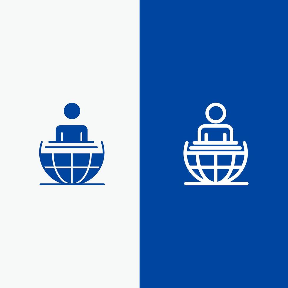 Global Process Business International Modern Line and Glyph Solid icon Blue banner Line and Glyph Solid icon Blue banner vector