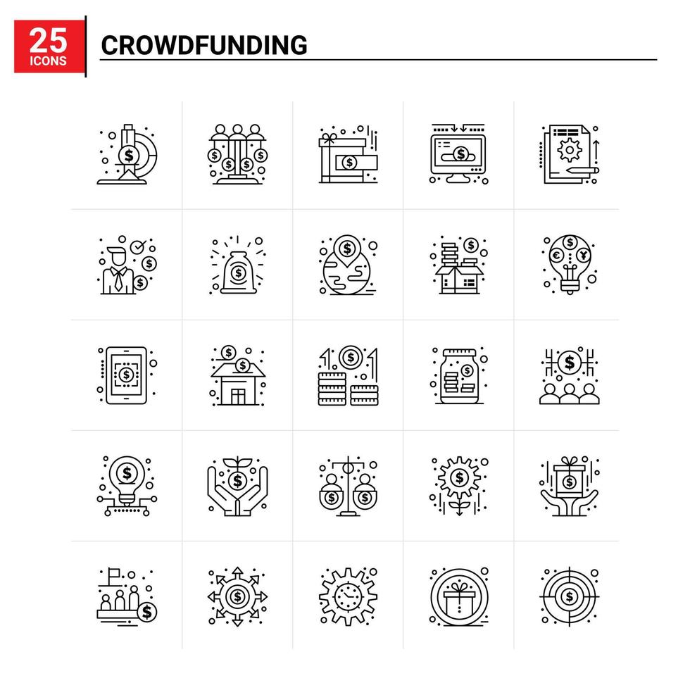 25 Crowdfunding icon set vector background