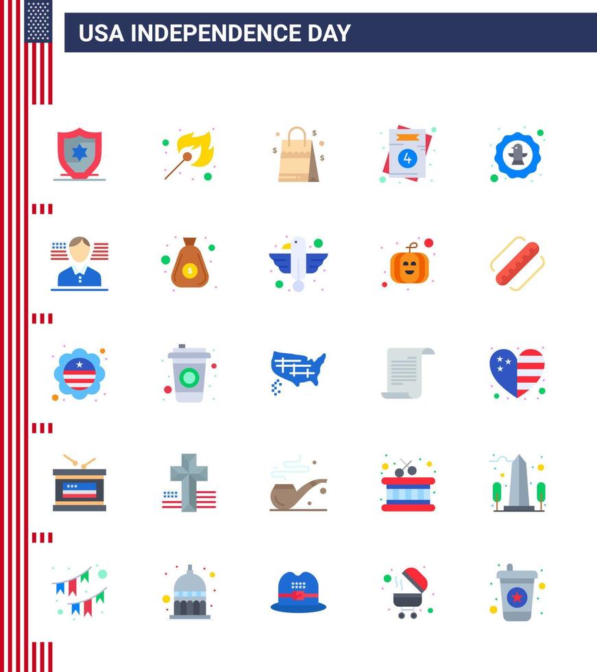 paquete plano vectorial editable del día de estados unidos 25 pisos simples de celebración bolso americano boda amor elementos de diseño vectorial editables del día de estados unidos vector