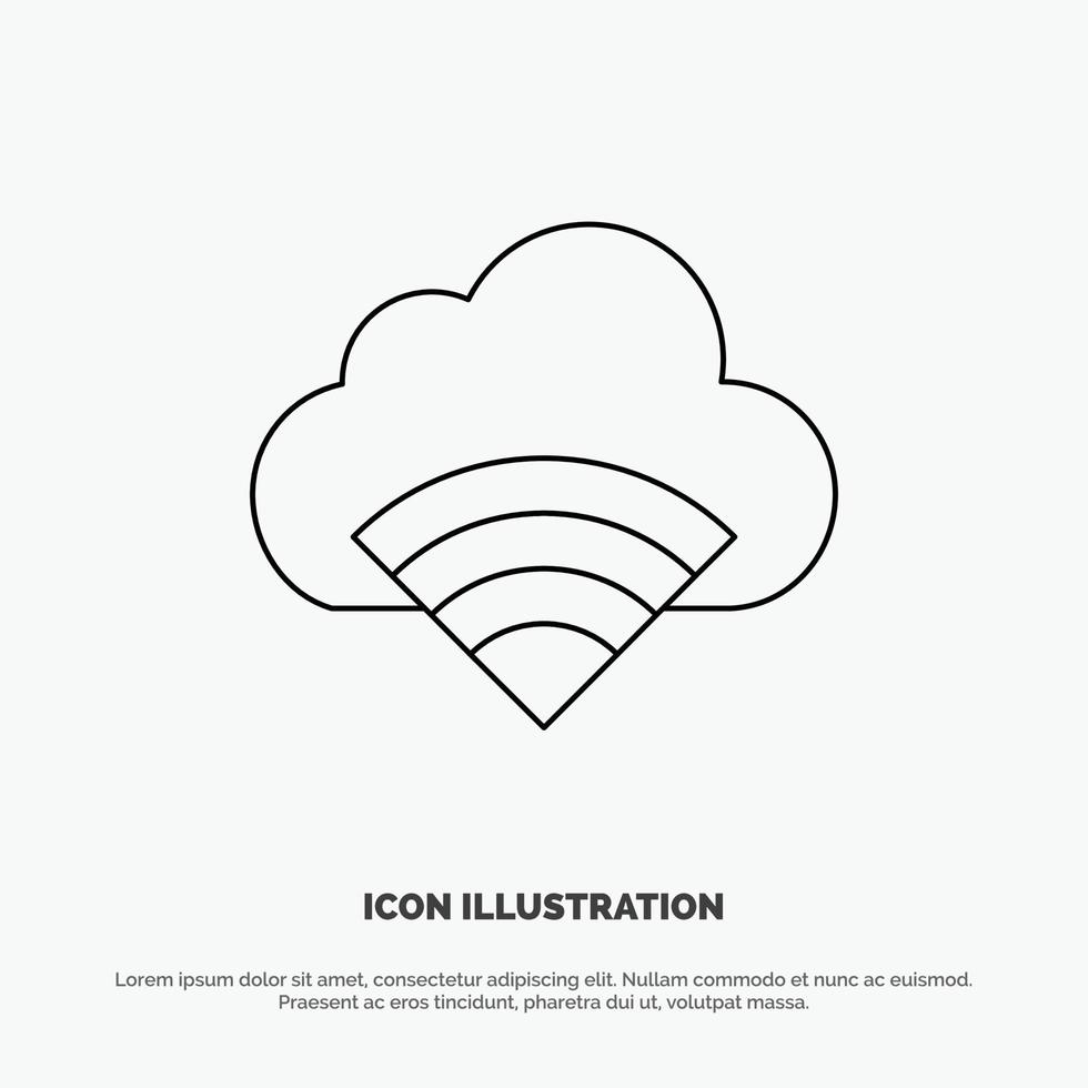 icono de línea de vector de señal wifi de conexión a la nube