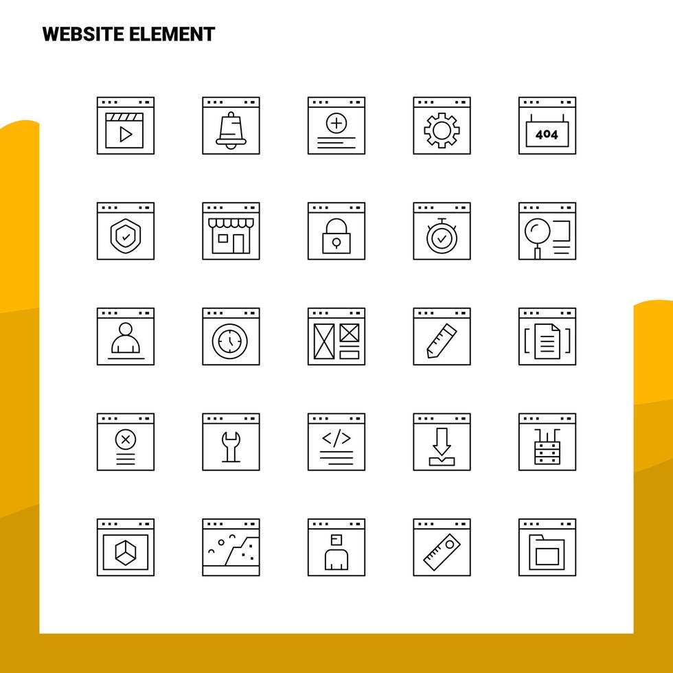 Set of Website Element Line Icon set 25 Icons Vector Minimalism Style Design Black Icons Set Linear pictogram pack