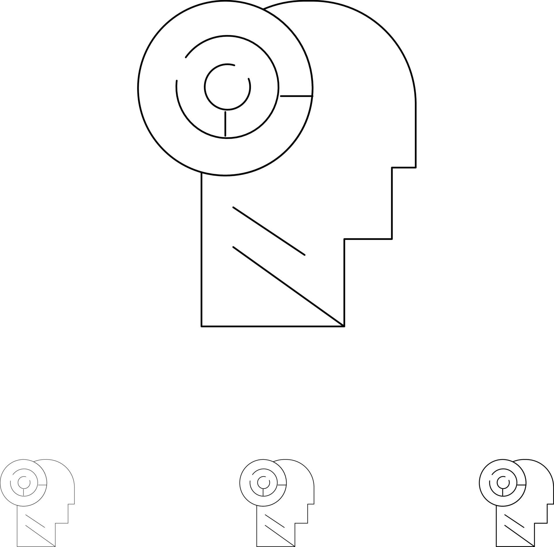 Head Games Mind Target Bold and thin black line icon set 17972792