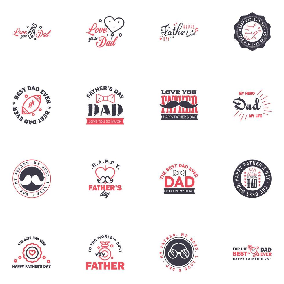 Set of Happy Fathers day elements 16 Black and Pink Vector illustration Editable Vector Design Elements