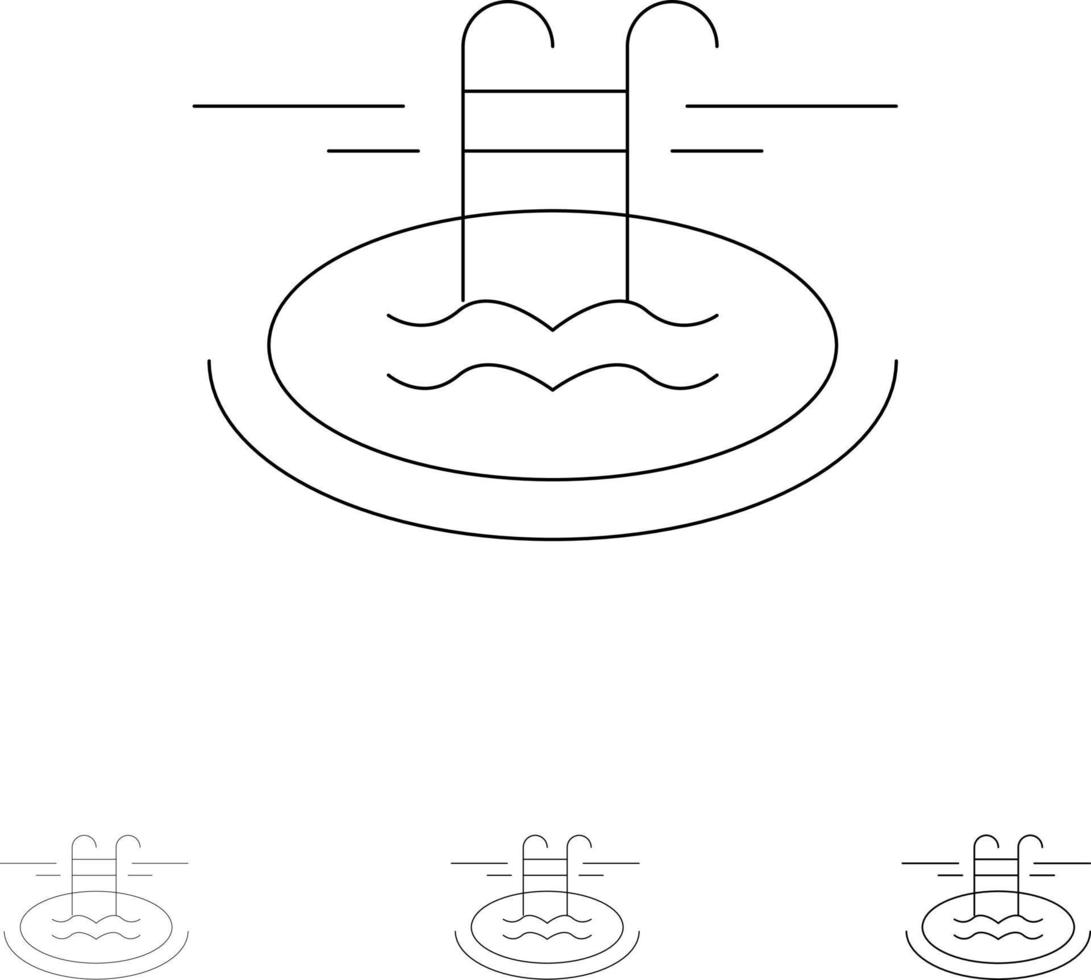 Swimming Pool Hotel Serves Bold and thin black line icon set vector