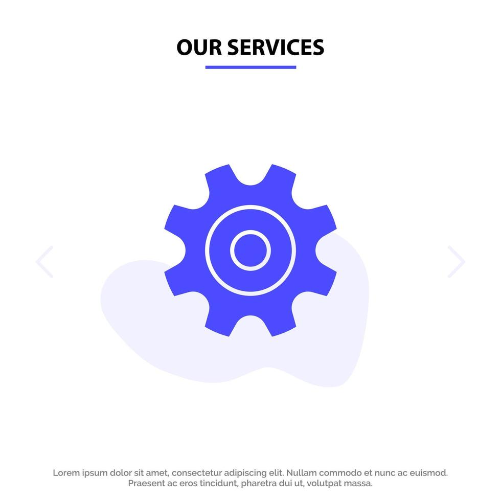 Our Services Cogs Gear Setting Wheel Solid Glyph Icon Web card Template vector