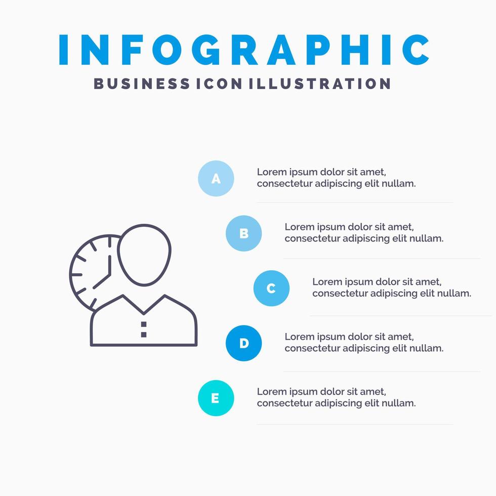 Clock Hours Man Personal Schedule Time Timing User Line icon with 5 steps presentation infographics Background vector