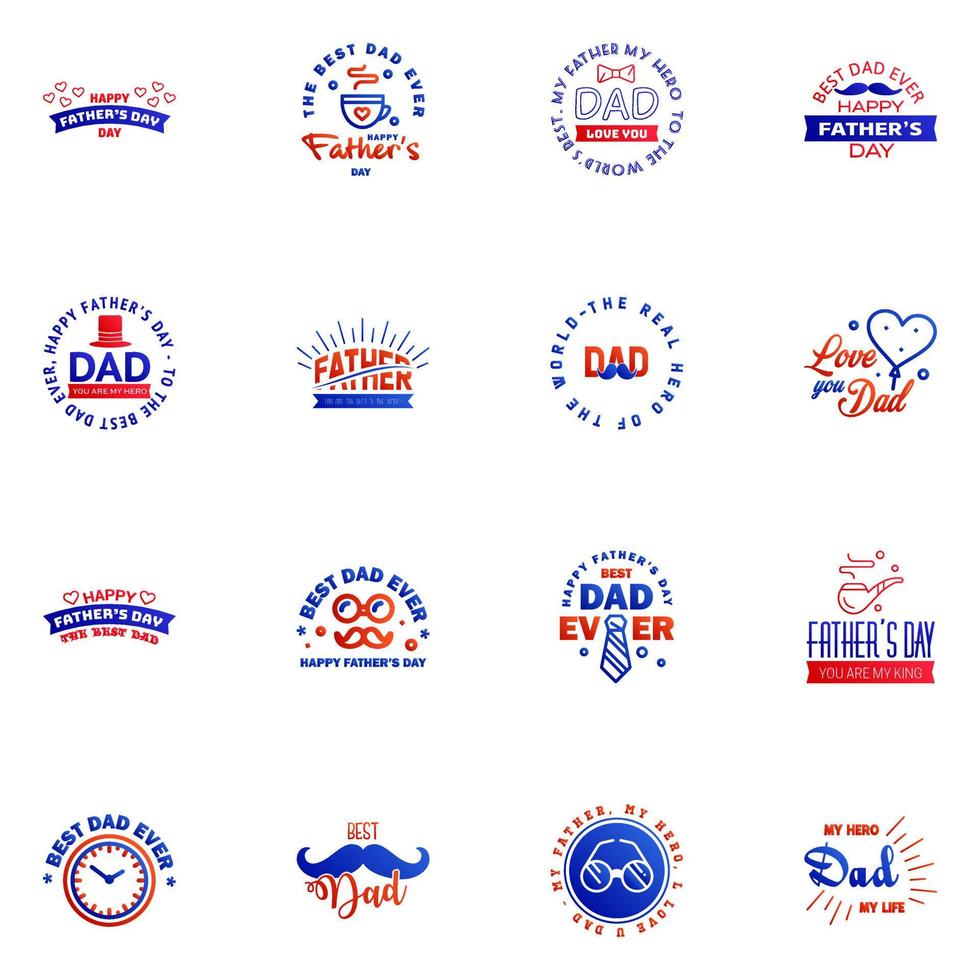 Set of Happy Fathers day elements 16 Blue and red Vector illustration Editable Vector Design Elements