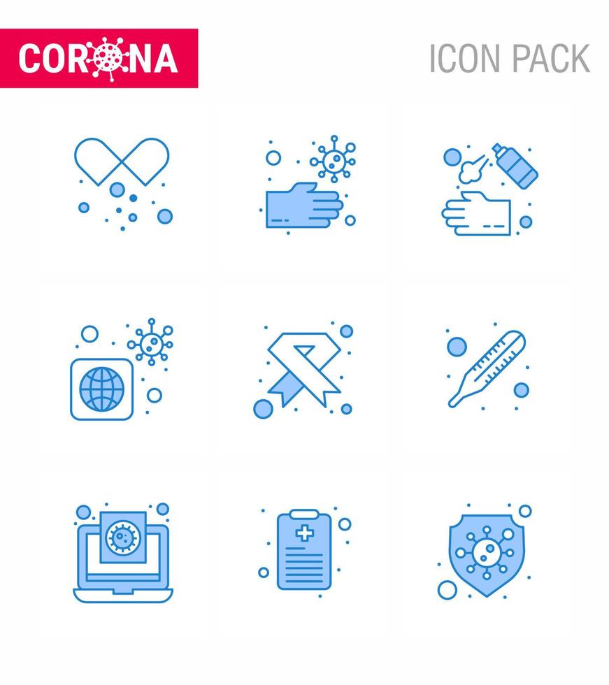 9 Blue coronavirus epidemic icon pack suck as aids virus hand spray bacteria wash viral coronavirus 2019nov disease Vector Design Elements