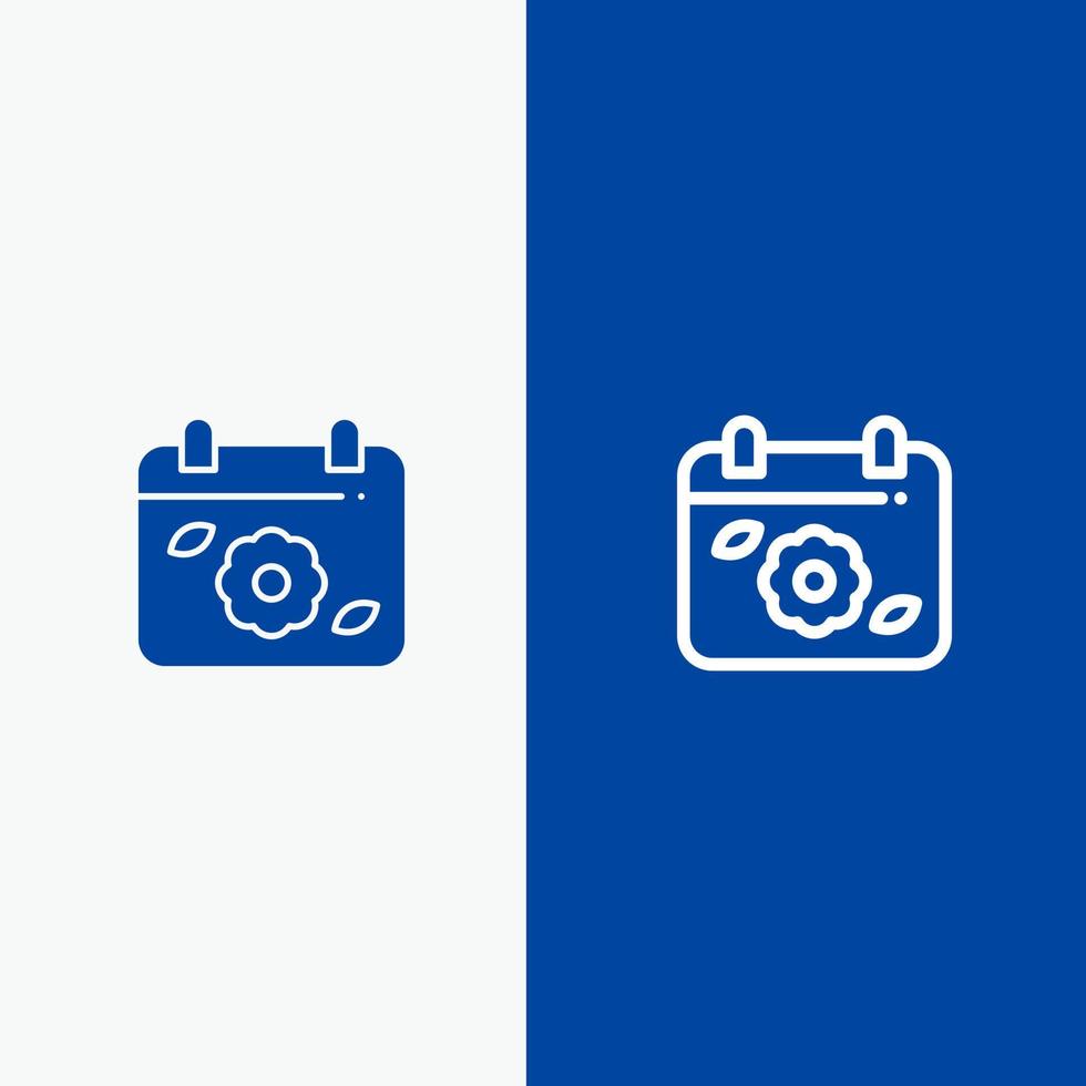 Calendar Flower Date Spring Line and Glyph Solid icon Blue banner Line and Glyph Solid icon Blue banner vector