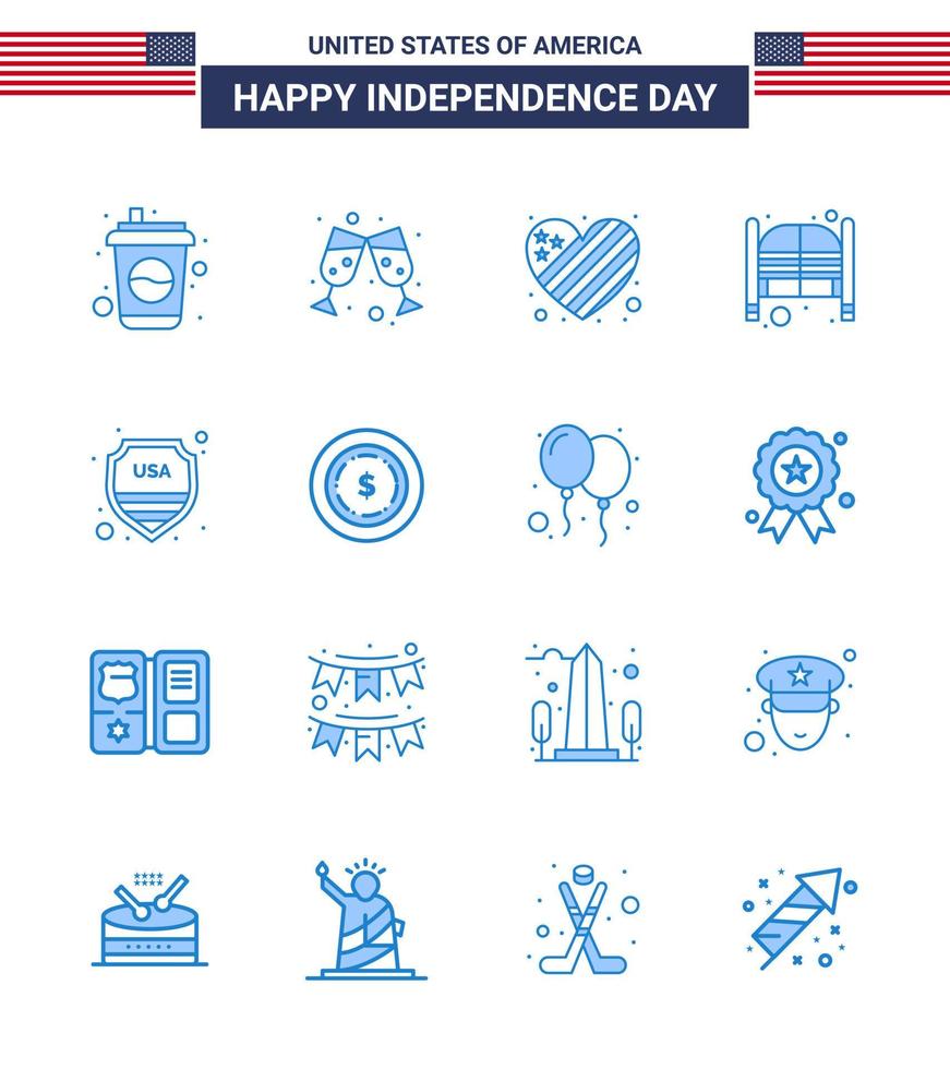 Happy Independence Day USA Pack of 16 Creative Blues of shield entrance flag day doors Editable USA Day Vector Design Elements