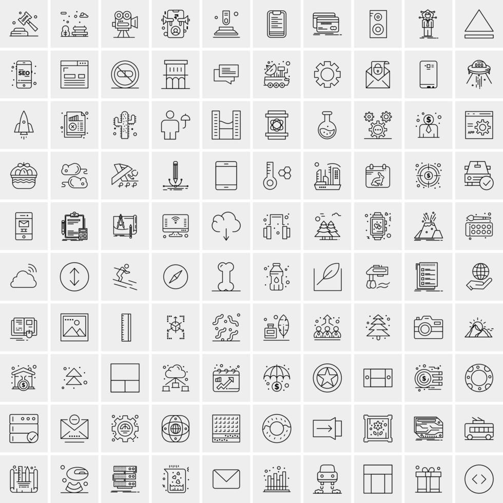 100 Universal Black Line Icons on White Background vector