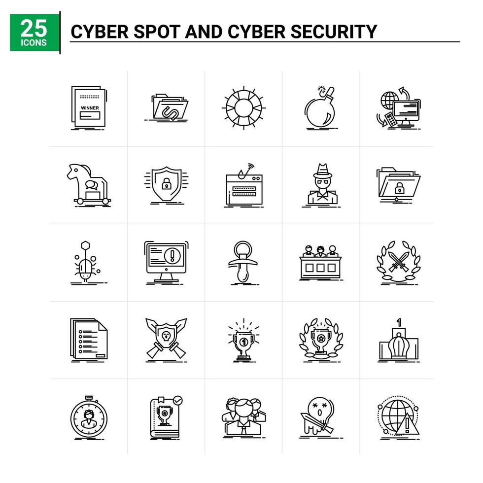 25 Cyber Spot And Cyber Security icon set vector background