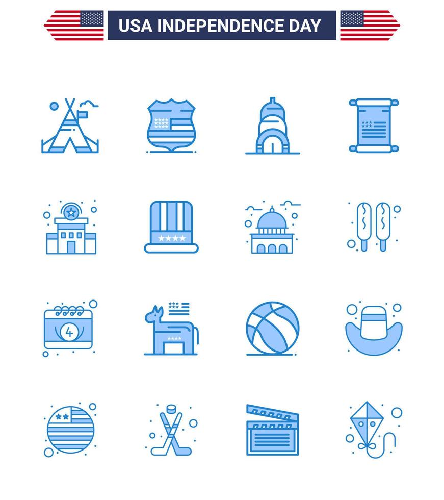 Happy Independence Day USA Pack of 16 Creative Blues of station building chrysler usa text Editable USA Day Vector Design Elements
